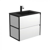 Fienza 750mm Montana Amato Double Draw Wall Hung Vanity - Matte Black Frames Side Panels